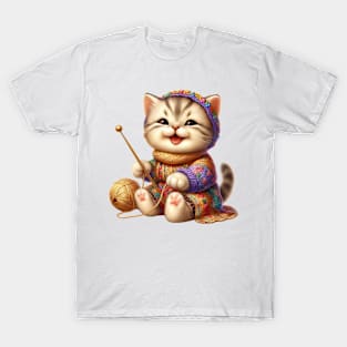 Cat Knitting A Sweater T-Shirt